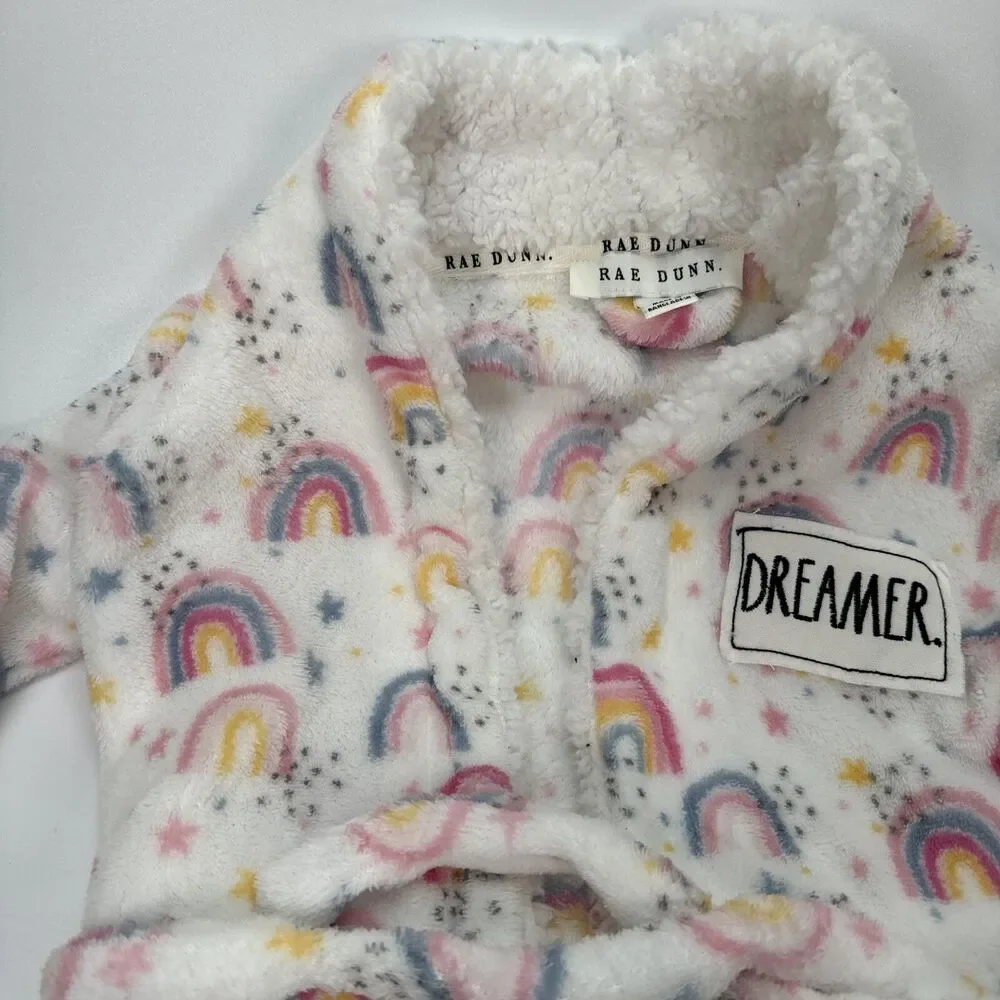 NWT Toddler Little Girl Rae Dunn Dreamer Patch Rainbow Print Fleece Robe